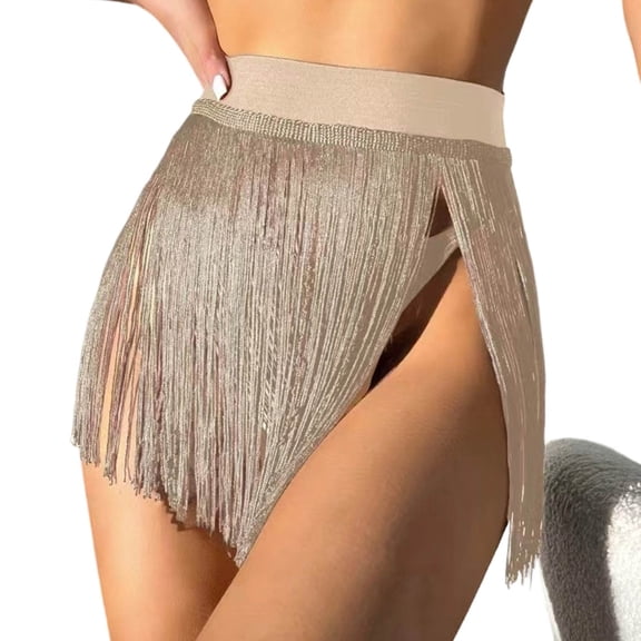 ZQUUVOU Swimsuit Coverup for Women Fringe Tassel Mini Skirt Bikini Bottom Wrap Sarong Party Dance Cover Up Skirt Silver