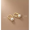 thumbnail image 2 of K-KED 925 Sterling Solid Silver 8mm Button Freshwater Pearl Drop Hoop Earrings-Gold, 2 of 6