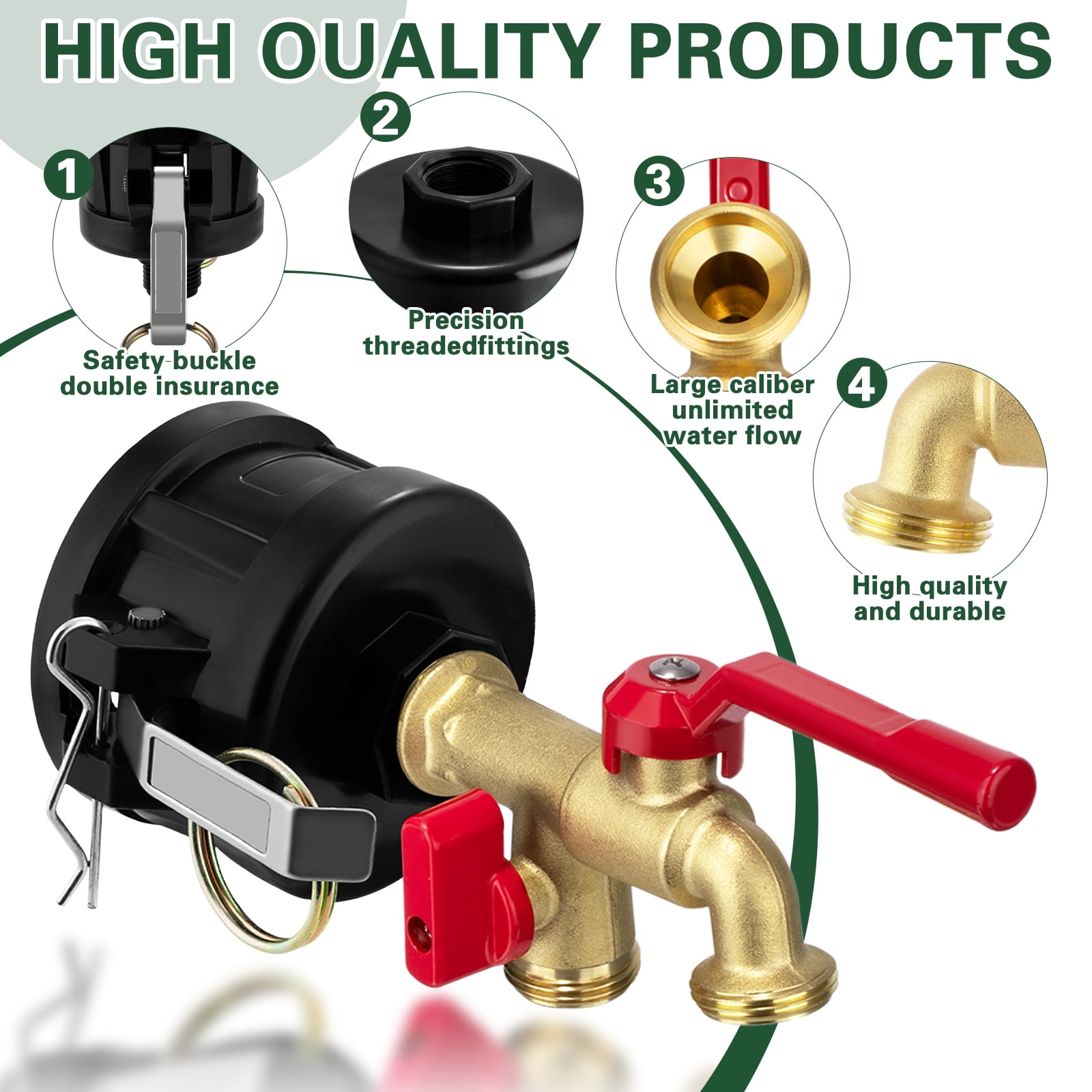 IBC Tote Hose Adapter Camlock Fitting Kit, Brass Dual Outlet Garden Hose Valve, Fits 2.44" Fine 2" NPS S60X6 Threads for Water Tank Irrigation