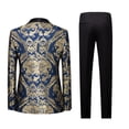 thumbnail image 2 of Mens Suits Paisley Floral  Slim Fit 2 Piece Formal Skinny Tuxedo Blazer Pants Set for Prom Wedding Party Jacket- Blue & Gold, 2 of 9