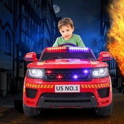 TOBBI-TOYS 12V Electric Kids Ride on Police Toy Car with Remote Control, Real Megaphone, Siren,Bluetooth, Red