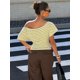 thumbnail image 2 of Top De Mujer Con Rayas Multicolor, Cuello Asimétrico, Manga Corta, 2 of 11