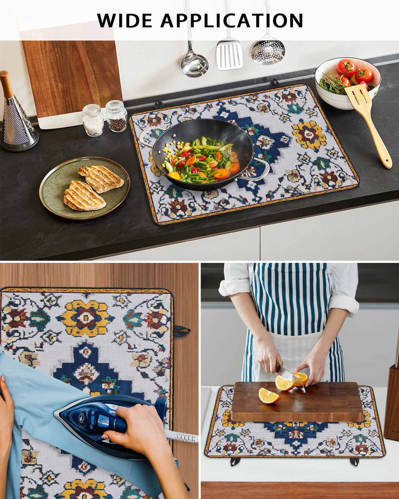nqOlkjepod Large Induction Cooktop Protector Mat 28.5"x20.5", Blue Grey Boho Stove Top Covers for Electric Stove, Retro Traditional Oriental Boho Tribal Stove Burner Cover Mats Stove Cover