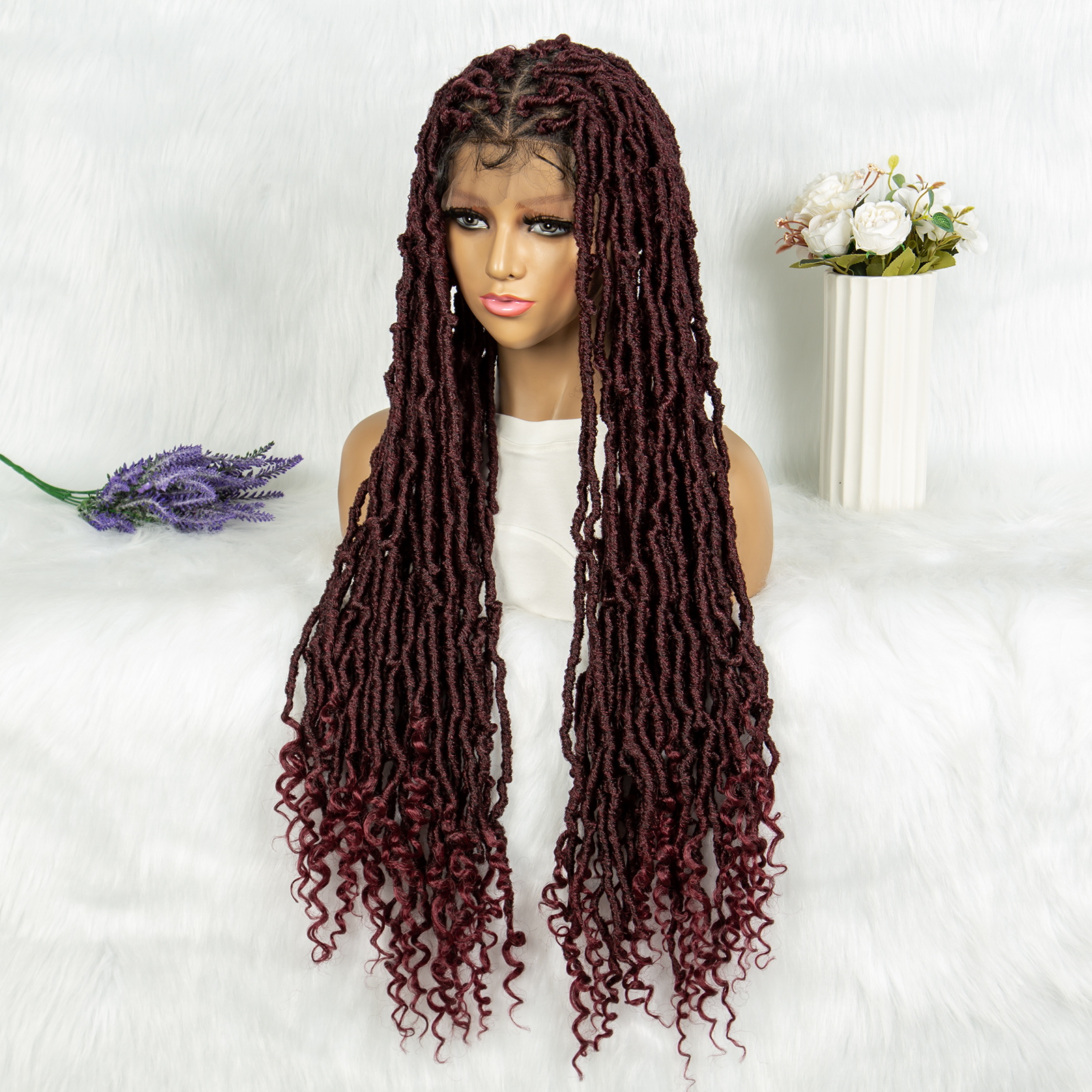 Full Lace Braided Wigs Synthetic Lace Wigs 34 Inches Handmade Braided Wigs Crochet Wigs Faus Locs Braided Wigs for Women (1B/BUG color)