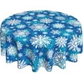 thumbnail image 1 of Winter Snowflake Tablecloth Round Snow Seasonal Blue Table Cloths Circular Table Cover Washable Wipeable Polyester Tabletop Holiday for Dining Kitchen Picnic Party Decor 60 Inch, 1 of 7