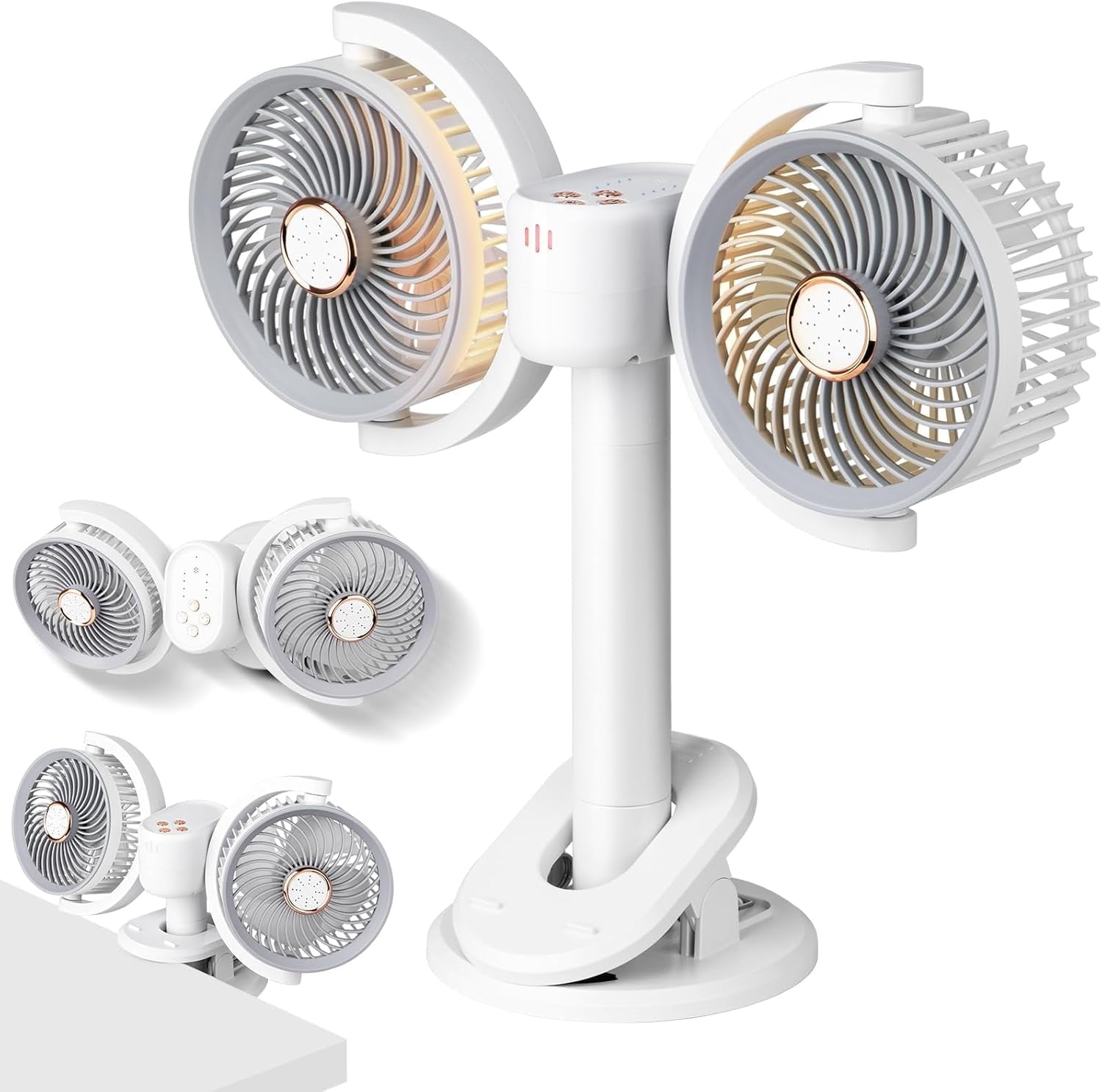 Clip Car Fan, Adjustable Dual Head 4 Inches 12V Fan for Front/Rear Seat Passenger, 360° Rotatable Car Essentials Cooler with Stepless Speed Regulation for Vehicle SUV, RV
