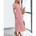 thumbnail image 3 of FreshPretty Womens Summer Casual Midi Maxi Dresses Lightweight Short Sleeve V Neck Elastic Waist Boho Beach Dress Pockets, 3 of 6