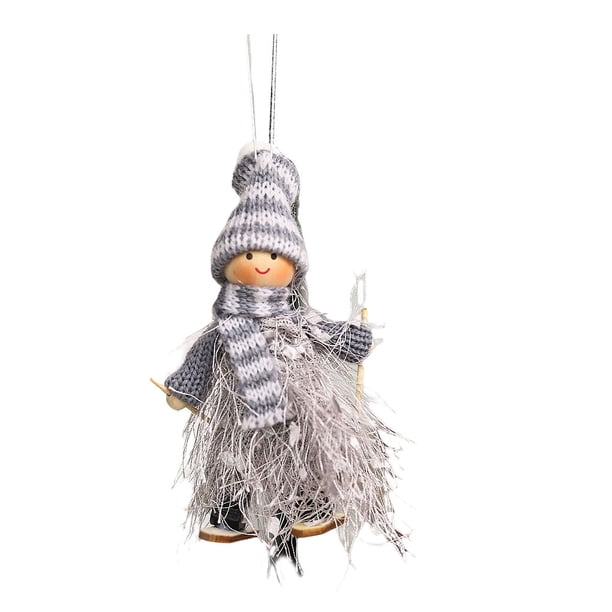 Bewildely Colgante colgante de tela de punto Mini pequeña muñeca de Navidad de encantadora con cordón adornos de árbol de Navidad amigables con Kits de decoración para fiestas Gris/Niño Bewildely HA069666-05