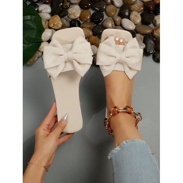 Butterfly Knot Slippers Women's Fashionable Slip-resistant Beach Shoes, Open-toed Slides For Outdoor Activities