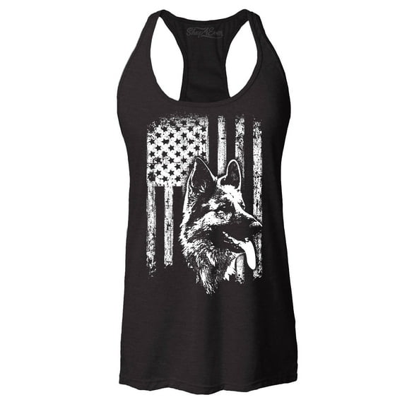 Shop4Ever Women's German Shepherd American Flag Racerback Tank Top X-Large Black
