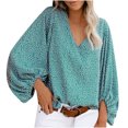 thumbnail image 1 of Ladies V-neck Loose Comfortable Shirt Floral Print Lantern Sleeve Top, 1 of 9