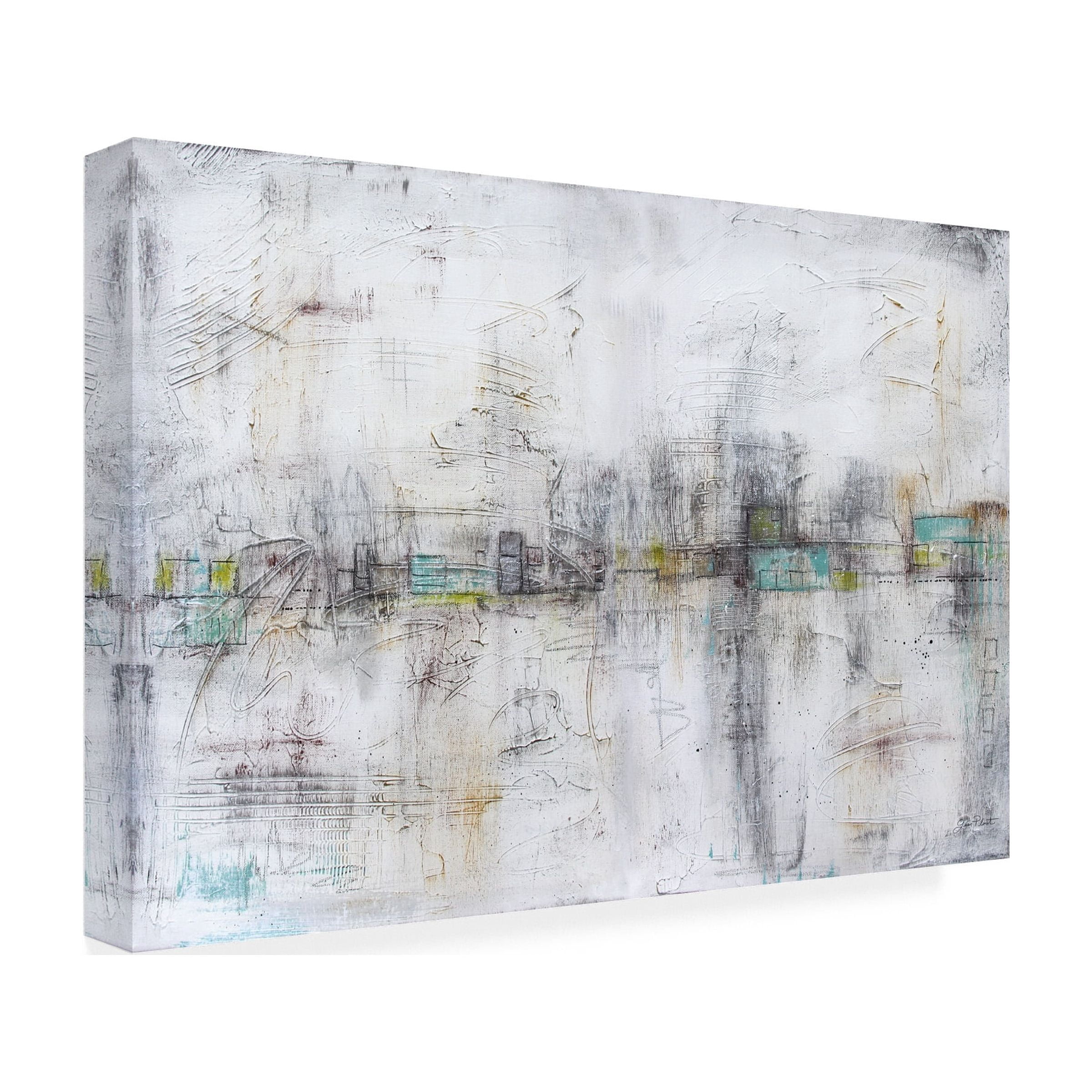 Canvas Wall Art - Jean Plout 'Abstract Aqua Horizon C' Wall Art for Living Room, Bedroom, or Office DÃ©cor by Trademark Fine Art - 47 x 30 Inches