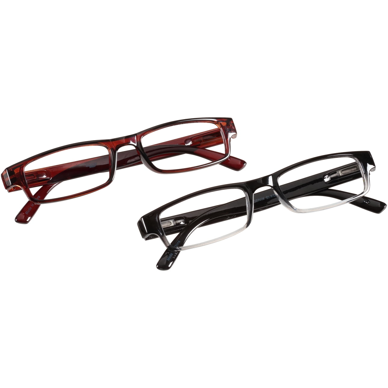 (2 pack) Equate Unisex Phoenix Rectangular Reading Glasses with Case, Gradient Black/Brown, +3.00, 2 Pack