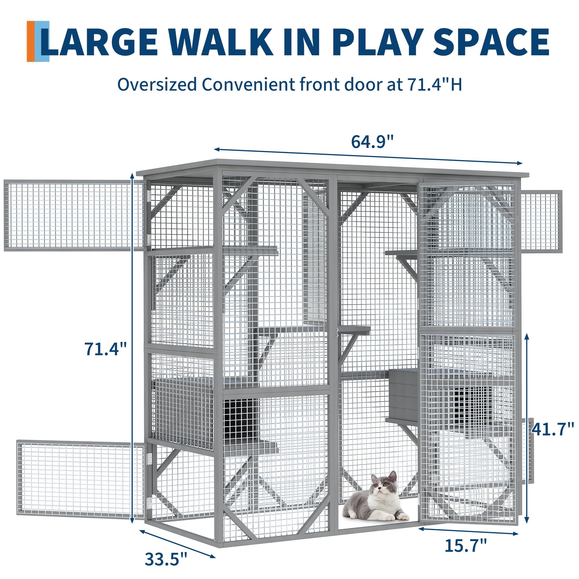 Outdoor Window Cat Enclosure, Walk-in Cat Cage, Outdoor Enclosure Extra Large,Grey,Large