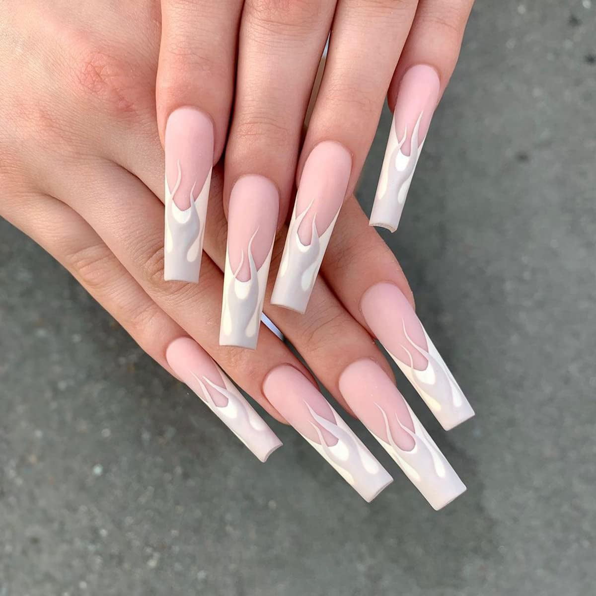 Press on Nails Extra Long Coffin Nails, Fake Nails with Glue, White Acrylic  Nails Artificial French Tip for Women/Daily/Party, 24PCS/Set(Canvas Flame)  