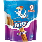 Purina Busy Rollhide Dog Treats Beef Flavor Long-Lasting Chews for Small & Medium Dogs, 12 oz Pouch (9 Pack)