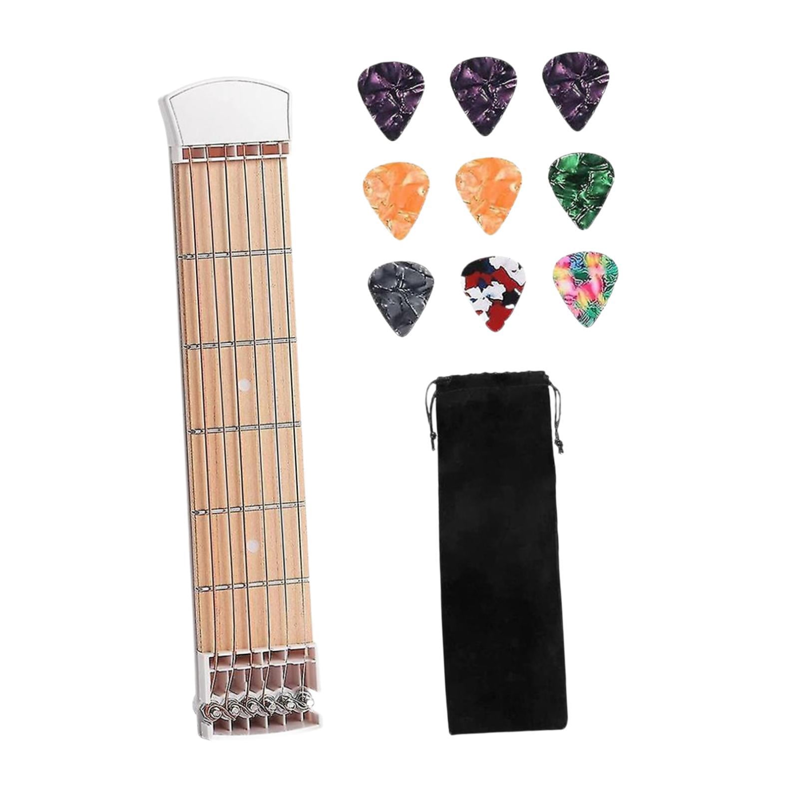 Dualoai Pocket Guitar Mini Useful for Beginner for Home Travel 6 Strings Fingerboard White