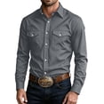 thumbnail image 2 of DYTTDG Men's Dual Chest Pocket Lapel Western Shirt, Solid Long Sleeve Button Up Regular Fit Casual Business Work Top, 2 of 6