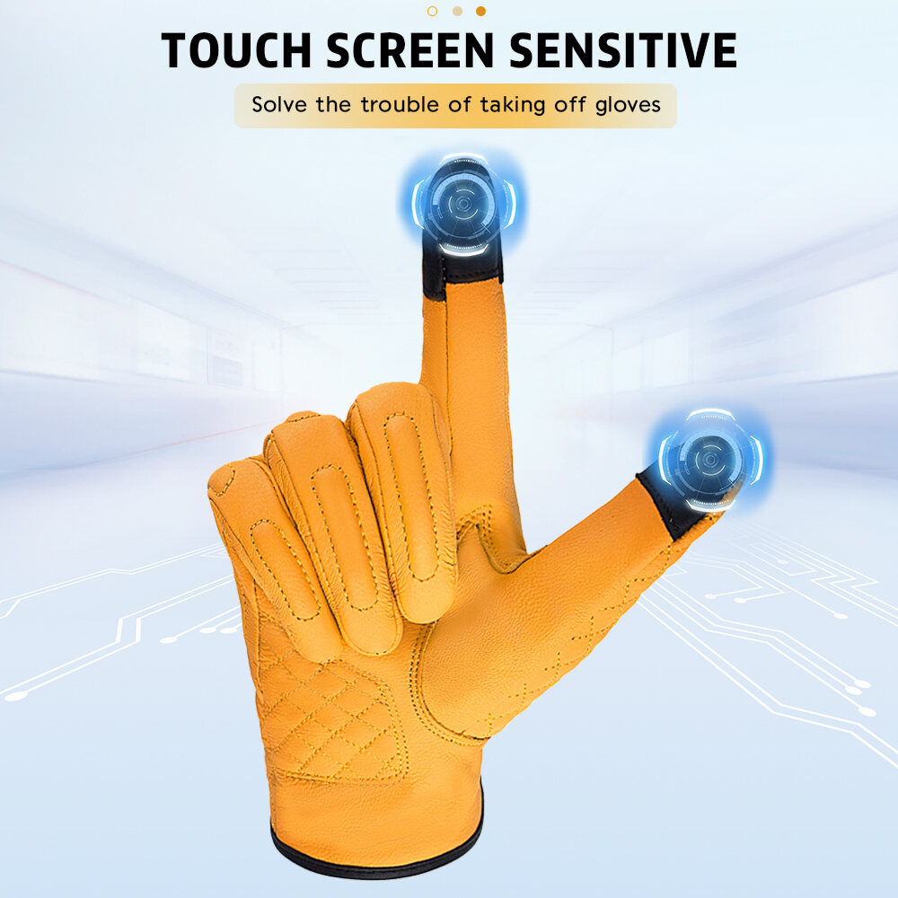 MJMOTO Retro Leather Motorcycle Riding Gloves Men Women Touchscreen Motocross Gloves Built-in Protective Shell Motorbike Gloves Motorcyclist Rider Gloves
