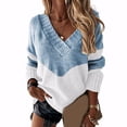 thumbnail image 2 of Gvmfive Women Color Block Crochet Drop Shoulder Long Sleeve V-Neck Casual Sweater, 2 of 4