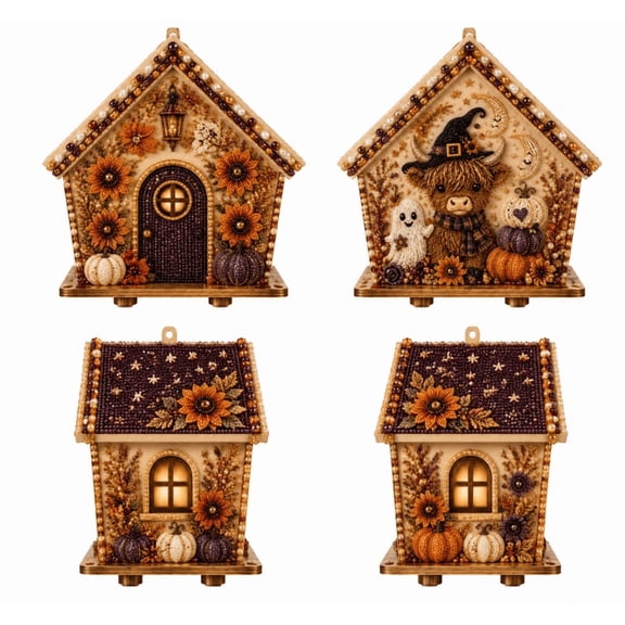 Halloween Wooden House 3D Rhinestone Diamond Art DIY Kit, Multi‑Style Collectible Mini Haunted House for Creating Halloween Mini Village