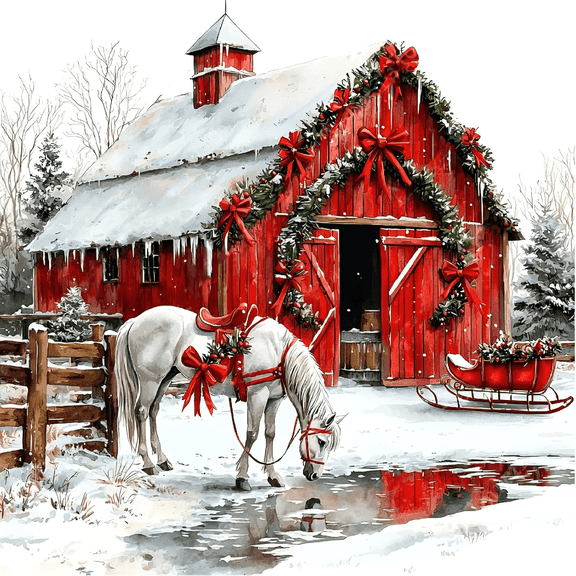 Christmas Diamond Art Kits for Adults, DIY Christmas Warehouse and Horse Diamond Painting for Adults Beginners, Full Round Drill Crystal Craft Kits for Home Wall Decor 11.8X11.8Inch