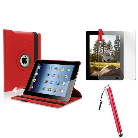 Insten For Apple iPad 4 4th 3 3rd 2 2nd 360 Rotating Leather Case Cover Swivel Stand Red (Supports Auto Sleep/Wake)