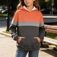 thumbnail image 3 of Ohufall 3-14Y Color Block Hooded Sweatshirt for Girls Kangaroo Pocket Long Sleeve Tops Comfort Fashion Casual Sweatshirts, 3 of 5