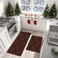 thumbnail image 3 of Red Green Diamond Plaid Kitchen Mat Set of 2, Non Slip Rubber Backing Absorbent Kitchen Rugs 17"x28" and 17"x48", Washable Low Profile Runner Rug for Kitchen Sink Laundry Room, Holiday Decor, 3 of 6