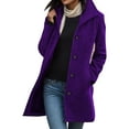 thumbnail image 2 of FAOWME Ladies Thick Coat With Pocket Long Sleeve Turndown Collar Buttons Solid Color Mid Length Comfortable Jacket For Autumn And Winter,Purple,S, 2 of 8