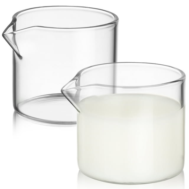 2 jarras pequeñas de vidrio para leche, tazas de café, vasos de leche, recipientes para leche