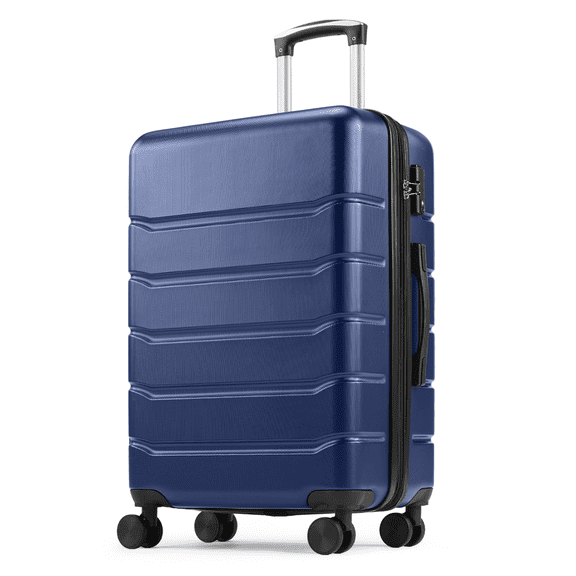 24 Inch Expandable Hard Shell Travel Luggage, Blue ABS Suitcase with Spinner Wheels and TSA Lock