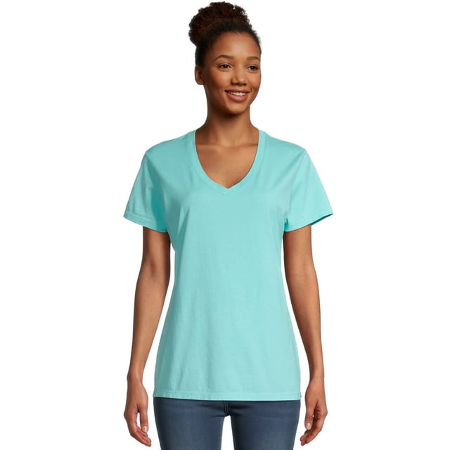 Hanes Womens ComfortWash V-Neck Tee, S, Mint
