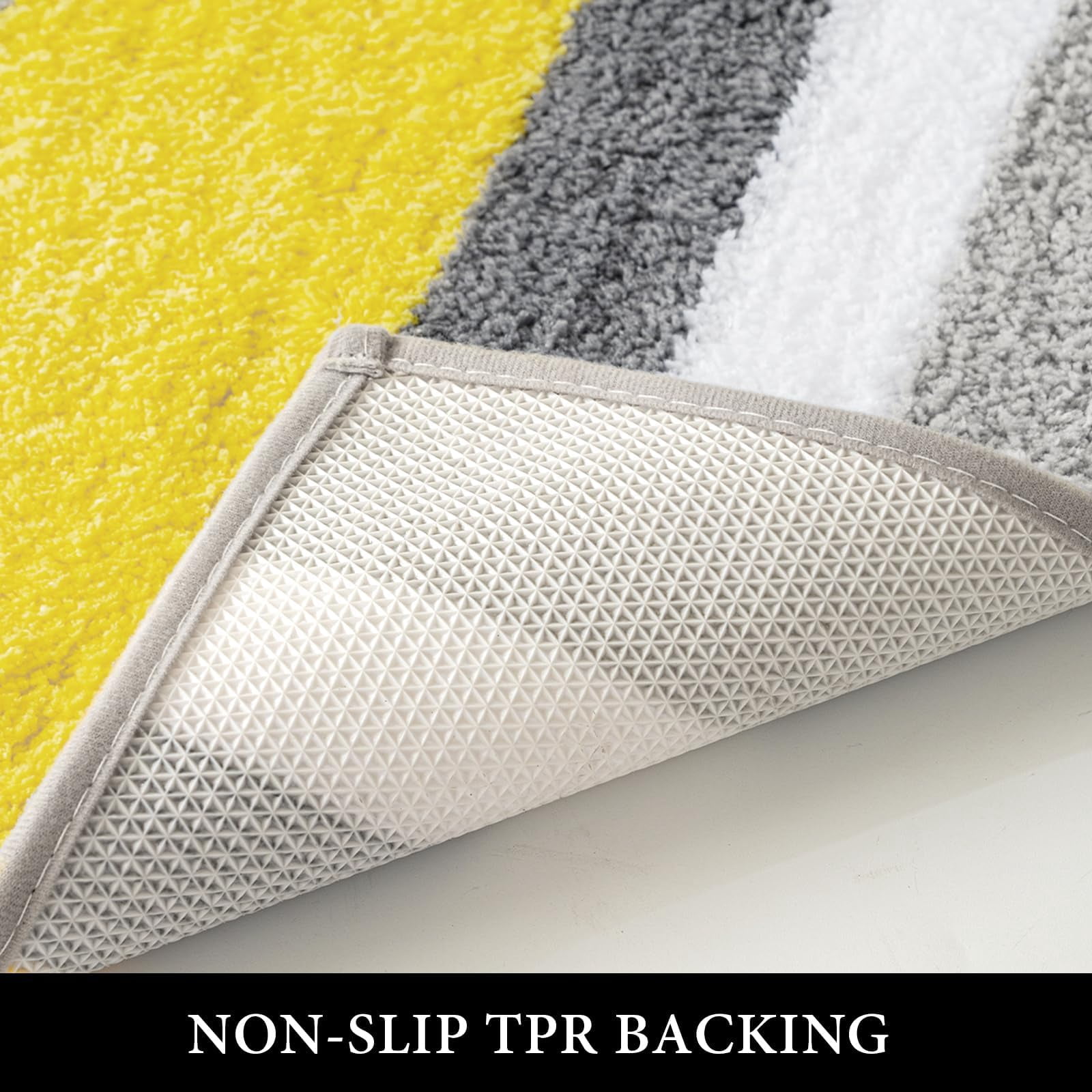 qtess Fluffy Bathroom Rugs Bath Mats Rugs Microfiber Striped Shower Rug Absorbent, Soft and Plush Machine Washable Non Slip Carpet Quick Dry for Bathroom Floor Tub, 16x24 Inch, Yellow-Grey