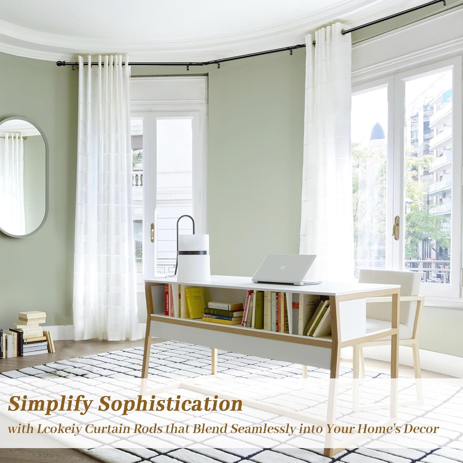 Bay Window Curtain Rods  U Shaped Adjustable Curved For Windows 59 To 184 Inches Black 1 Inch Renter Friendly Heavy Duty With Brackets Bedroom Living Room Curtains