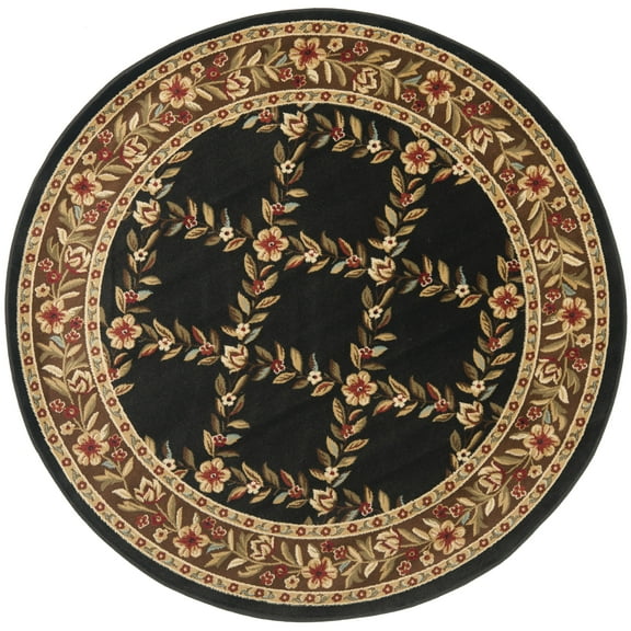 SAFAVIEH Lyndhurst Marshall Floral Border Area Rug, Black/Brown, 5'3" x 5'3" Round