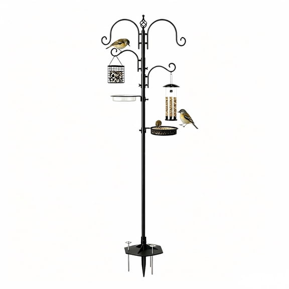 Mighty Rock 4‑Hook Wild Bird Feeding Station, 92 in Heavy‑Duty Metal Bird Feeder Pole With Stabilized Base Water Tray For Backyard Garden