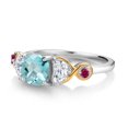 thumbnail image 3 of Gem Stone King 925 Silver and 10K Yellow Gold 3-Stone Ring Cushion Topaz Half Moon Moissanite (1.76 Carat Cttw) (Size 8), 3 of 4