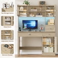 thumbnail image 2 of Homfa Executive Desk with Hutch & Power Outlets & LED Lights, Wood Writing Study Table, Home Office Computer Desk with Adjustable Shelves and Drawers, Oak, 2 of 7
