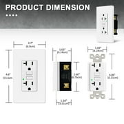 20amp GFCI Outlets Non-Tamper-Resistant,GFI Duplex Receptacles with LED Indicator, Ground Fault Circuit Interrupter with Wall Plate, ETL Listed, White, 2 Pack