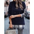 thumbnail image 3 of Sudaderas con capucha para mujer con cordón a cuadros y empalme con hombros caídos y manga informal para otoño e invierno, color azul real S, 3 of 6