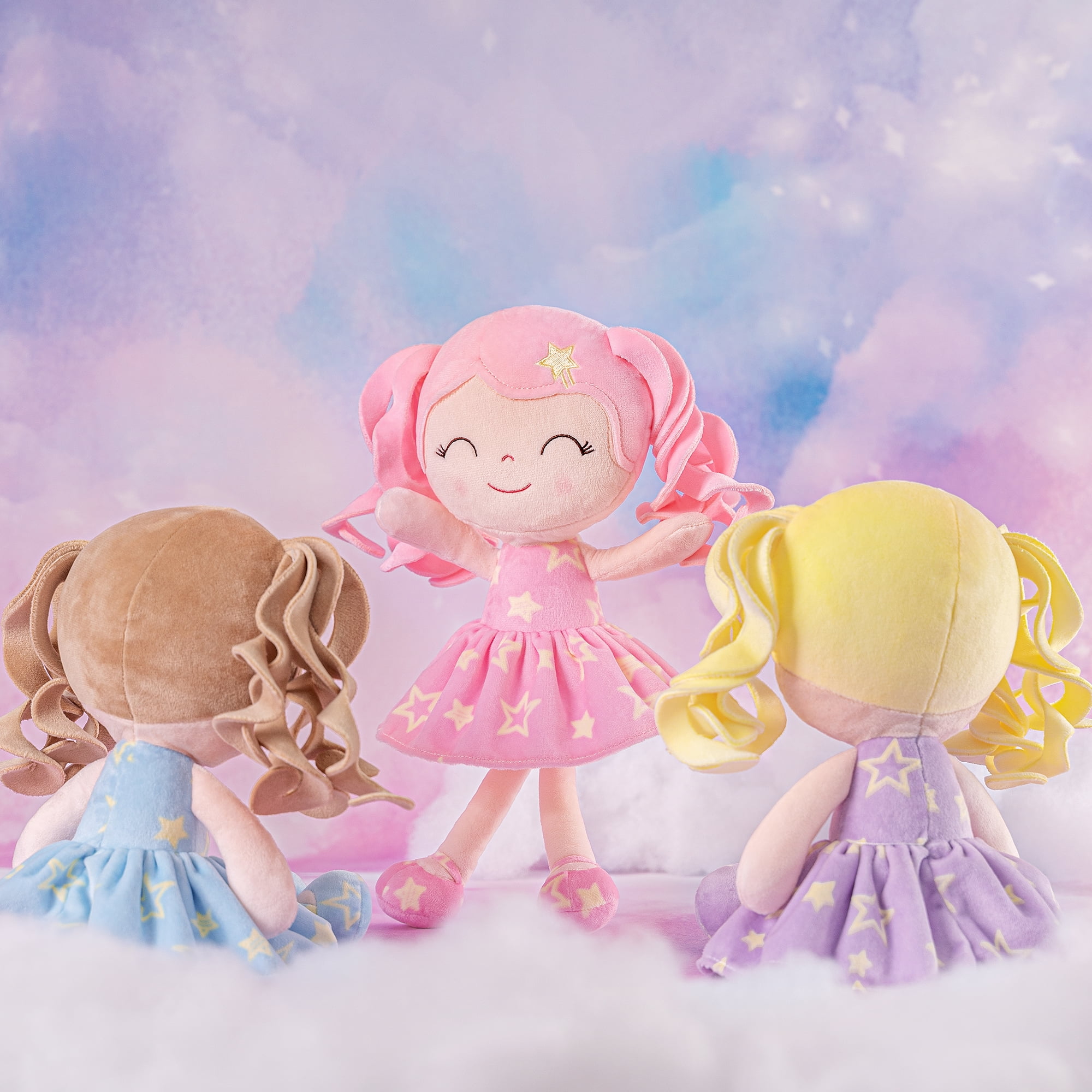 Gloveleya Baby Dolls Soft Snuggly First Baby Girl Gifts Soft Doll for Girls with Star Pink Dress 12inches
