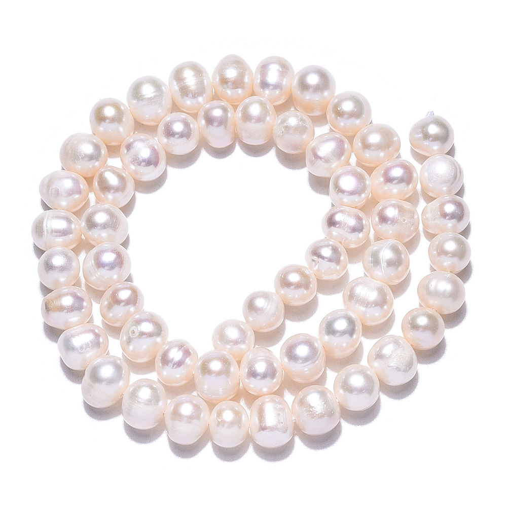 2 Strand Natural Cultured Freshwater Pearl Beads Strands Potato Creamy White 6.5~7mm Hole: 0.6mm about 52~54pcs/strand 13.39 inch(34cm)