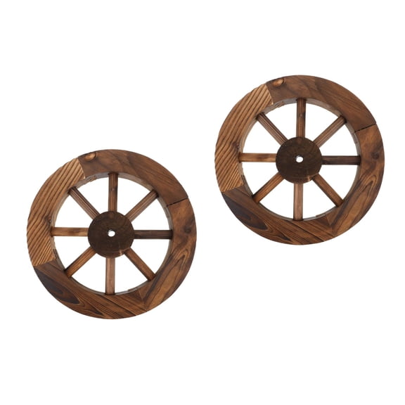 LULULION Rustic Brown Wooden Wagon Wheel Decor for Home and Garden 2Pcs