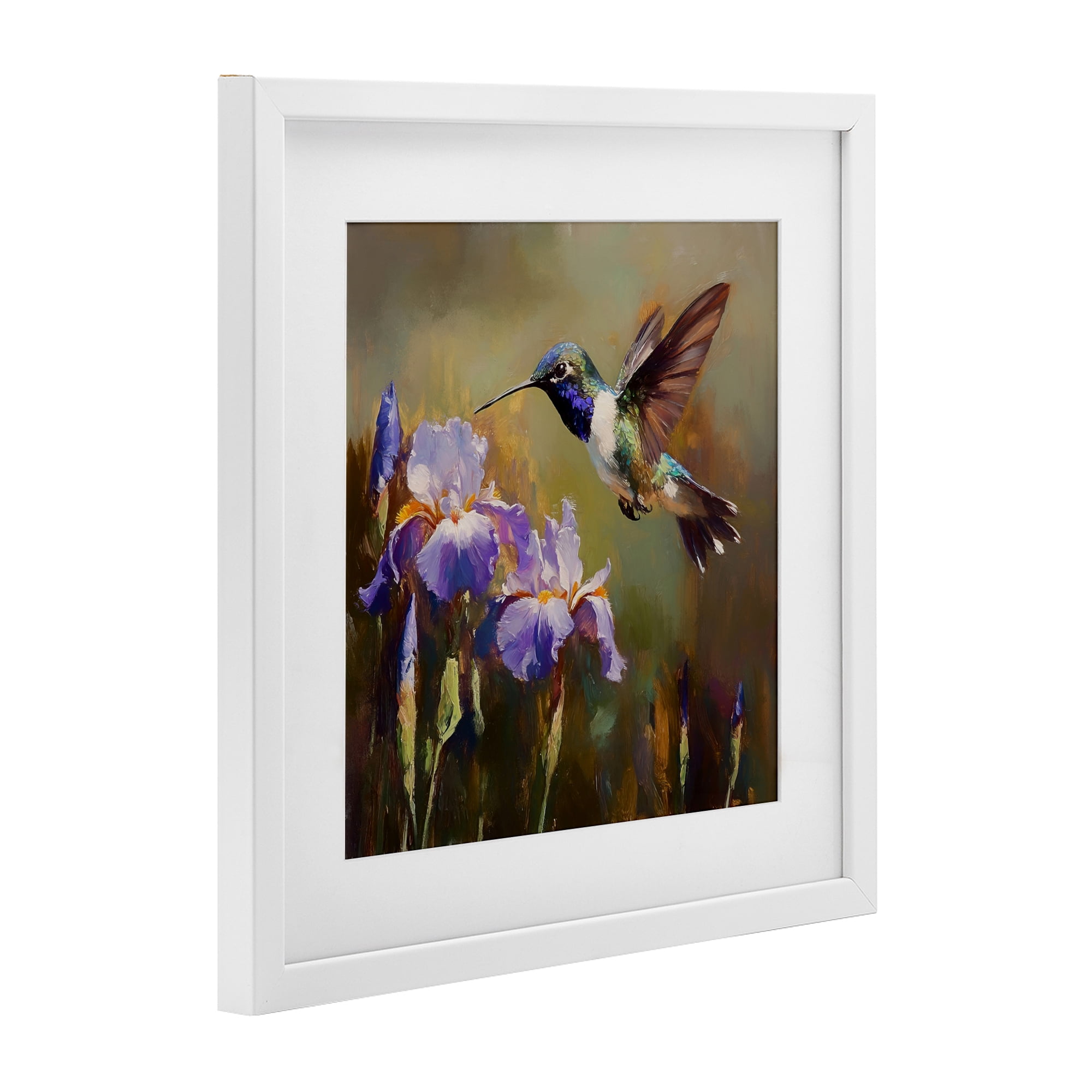 Stupell Industries Hummingbird & Purple Irises White Framed Print Under Glass, design by Tina LeCour