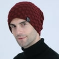 thumbnail image 3 of Men Knitted Hat Winter Beanie Cap Slouchy Cold Resistant Solid Color Warm High Elastic Thick Plush Soft Anti-slip Decorative Men Outdoor Cycling Camping Cap, 3 of 7