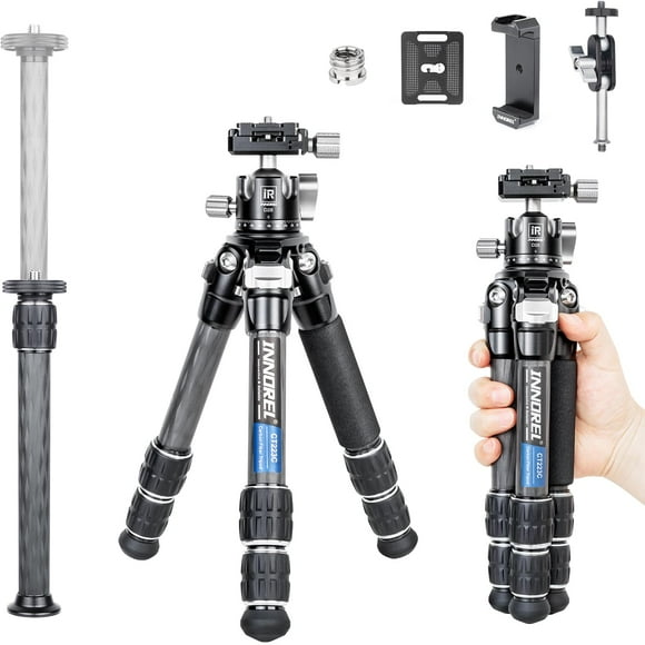INNOREL 10-Layer Carbon Fiber Mini Tripod CT223C with 28mm Low Profile Ballhead & Center Column, Black, Tabletop Camera & Smartphone Tripod, Compact P