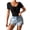 Black-V neck, variant on Women's Short Sleeve Bodysuit Tops Shapewear for Women Stretchy Slim Fit Basic Jumpsuit