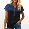 thumbnail image 5 of Nestiefly Denim Shirts for Women Button Up V Neck Lapel Collar Casual Short Sleeve Fashion Patchwork Western Blouses 2026 Dark Gray 2XL, 5 of 5