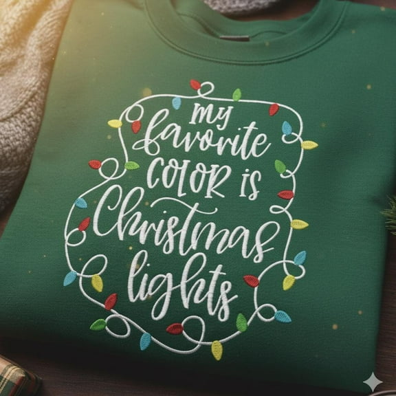 Embroidered My Favorite Color is Christmas Lights shirt, Christmas Family Shirt, Christmas Lights Shirt, Christmas Shirt, Holiday Christmas
